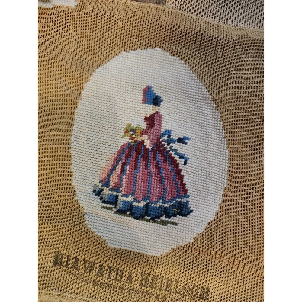 Vintage Lot Of 3 French Finished Cross Stitch Tapestries Pinkie Crinoline Ladies